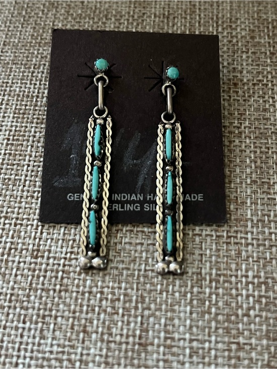 Native American Jewelry - Sterling Silver Turquoise Drop Earrings - Handmade Southwestern Style